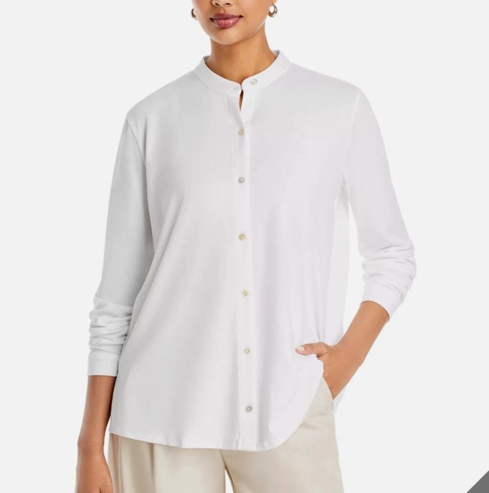 NWT Eileen Fisher Women's Mandarin Collar Shirt White L